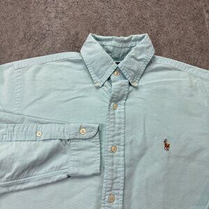 Ralph Lauren Oxford Shirt Men S Blue OCBD Classic Fit Long Sleeve 42" Solid b004